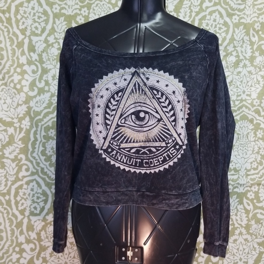 Wet Seal Sz L Crop Sweatshirt Eye Annuit Coeptis